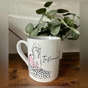 Certified International White Ceramic Mug with Pink and Black Accents